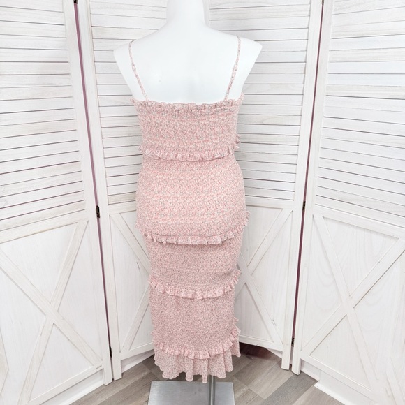 Mabel Daphne Ditsy Flower Ruffe Trim Smocked‎ Midi Long Tube Dress Pink Large - Picture 6 of 15